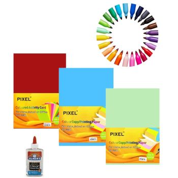Paper Crafting Bundle - Arts & Crafts Set - Colour Paper – Glue & Pens