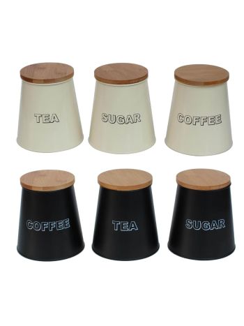 Conical Shaped Metal Kitchen Storage Canisters with Bamboo Lids