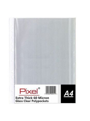 Pixel A4 60 Micron Glass Clear Transparent Strong Punched Polypockets