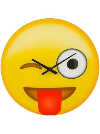 Emoji, Emoticon Glass Wink Clock