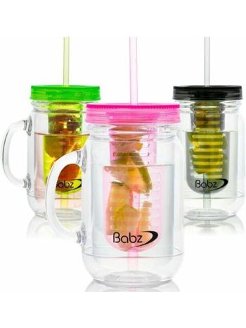 Plastic Fruit Infusion Mason Jars with Reusable Drinking Straw