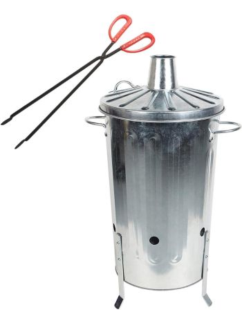 Galvanised Incinerator & Poker with Safety Fire Pit Tongs