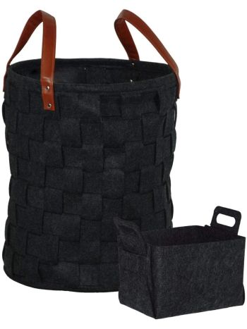 2PC Soft Felt Basket Storage Bin with PU Leather Handle