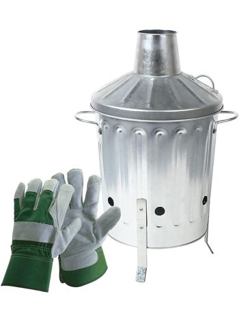 Galvanised Incinerator and Pair of Reinforced Rigger Gloves