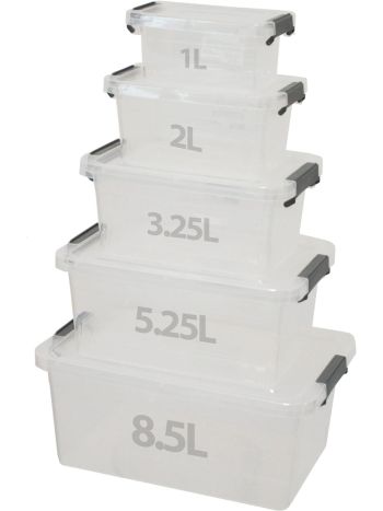 Mixed Sizes Stackable Clear Plastic Clip Lock Storage Boxes