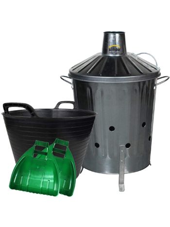 Galvanised Incinerator Bin Flexi Tub and Plastic Leaf Grabber Set