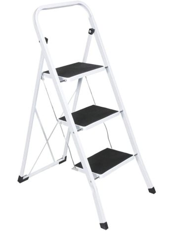  3 Step Ladder Safety Non Slip Mat Heavy Duty Steel Folding Portable Kitchen Stool