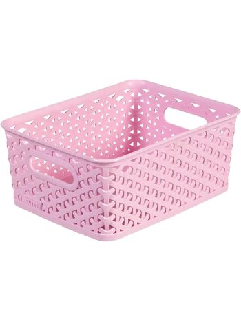 Weave Pink Plastic Storage Basket Organiser Tray