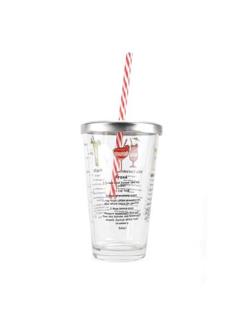Frozen Cocktail Recipe Glass with Stainless Steel Lid & Reusable Straw