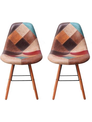 Faux Leather Patchwork Style Tulip Dining Chairs