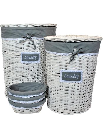 Woven Wicker Laundry Basket and Bread Basket Set