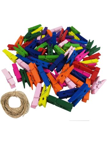 Simpa Mini Multicolour Wooden Pegs Photo Craft Clips Clothespins 