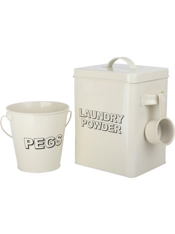 Laundry Washing Powder Metal Storage Box and Scoop with Peg Bucket Set