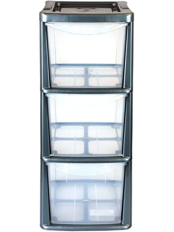 Anything 4 Home 3 Drawer Silver Plastic Tower Storage