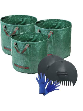 Durable PP Woven Fabric Garden Bags - Includes Leaf Scoop & Gloves