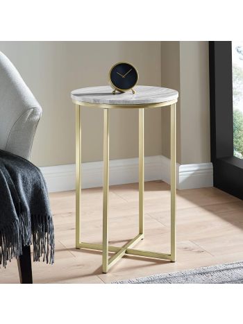 Walker Edison Modern Metal and Marble Round Side Accent Table