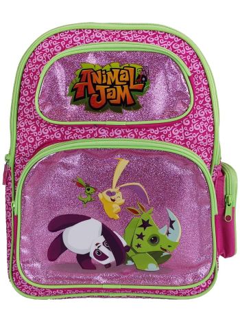 Animal Jam Junior Glitter Backpack Large Pink & Green Bag with Glitter Finish
