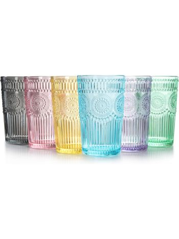 Lucente Vintage Embossed Assorted Coloured Hi-Ball Drinking Glasses 