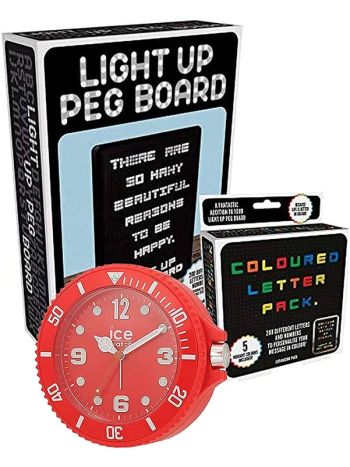 Ice Watch Alarm Clock & Light Up Peg Board with Coloured Letter Pack Set
