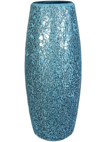 Lucenté Crackle Glass Mosaic Vase With Blue & Silver Finish