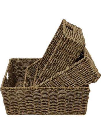 Seagrass Woven Shelf Storage Basket Hamper Set 