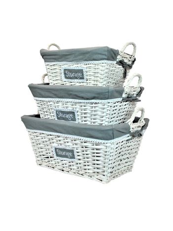White Rattan Nesting Storage Baskets with Grey Liners