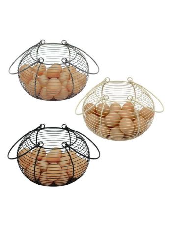 Vintage Style Wire Egg Basket Storage Holder Stand With Long Carry Handles